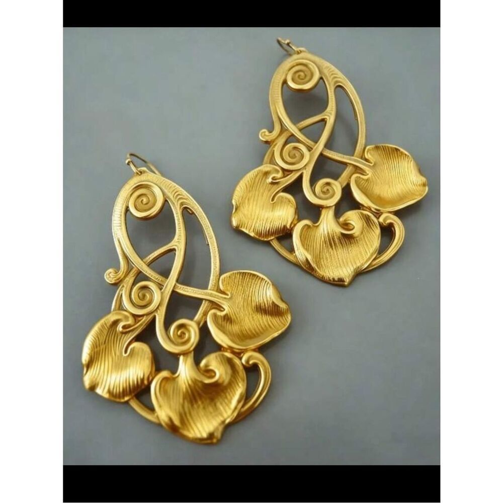 Gold Leaf Motif Drop Earrings - Elegant Women’s Jewelry